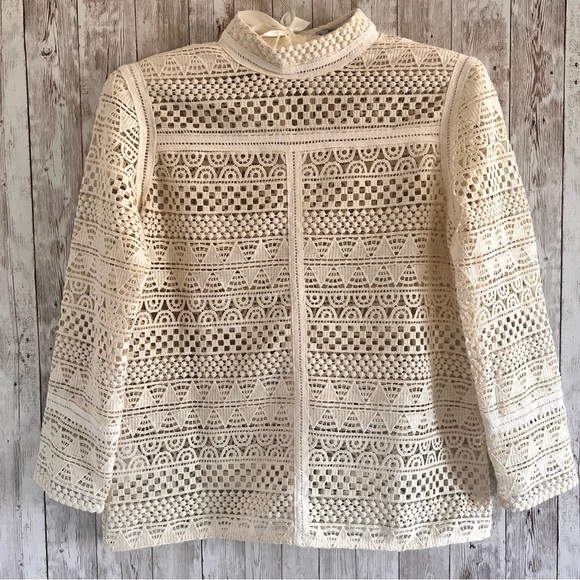 MNG Suit Cream Lace Blouse Size 2 - Picture 1 of 3